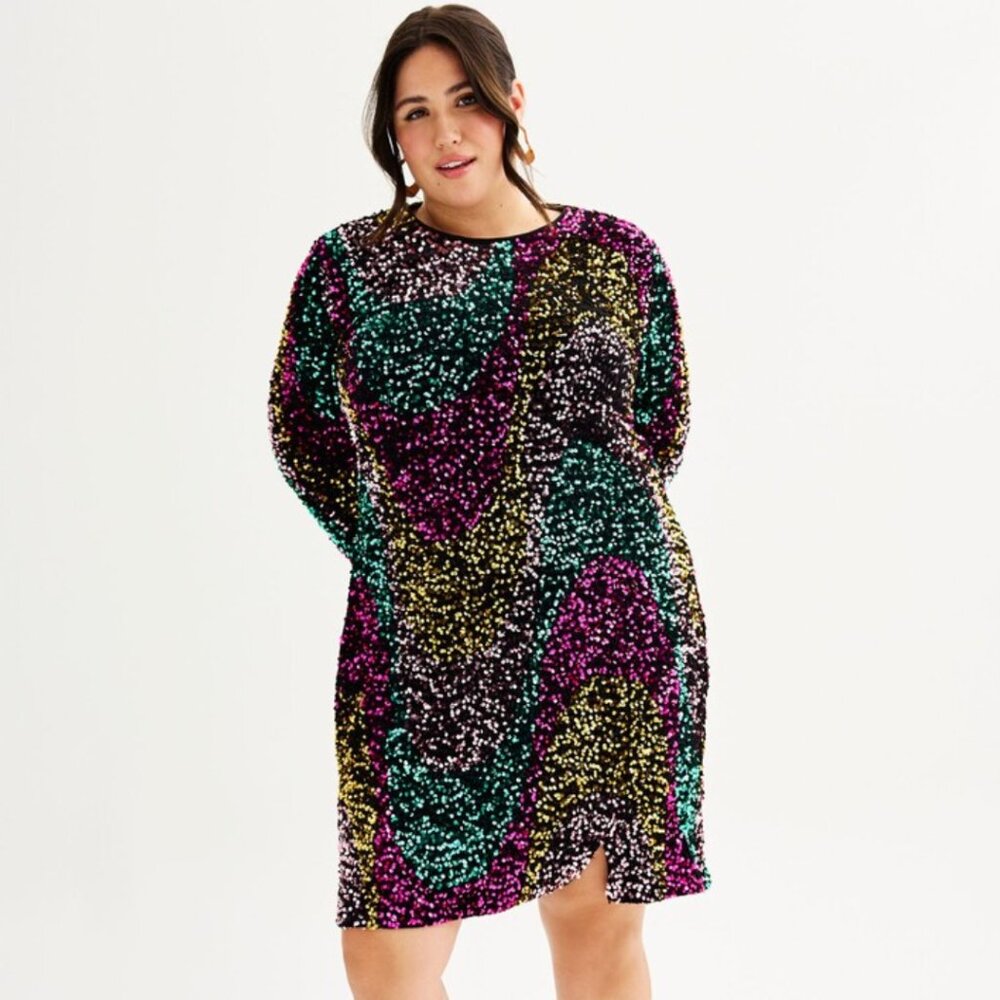 Intempo multi-color, long-sleeve, sequined dress